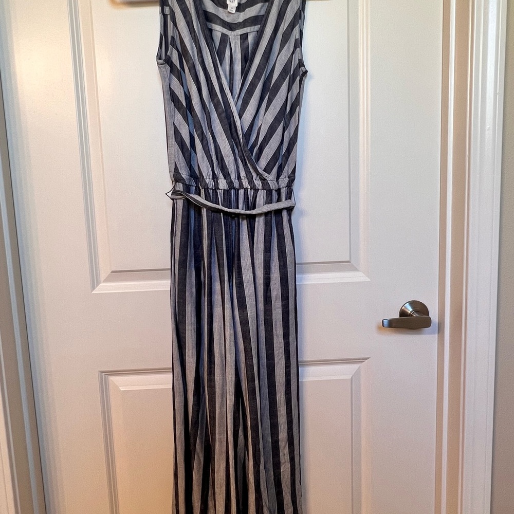 GAP Striped Wide Leg Jumpsuit - Grey and White